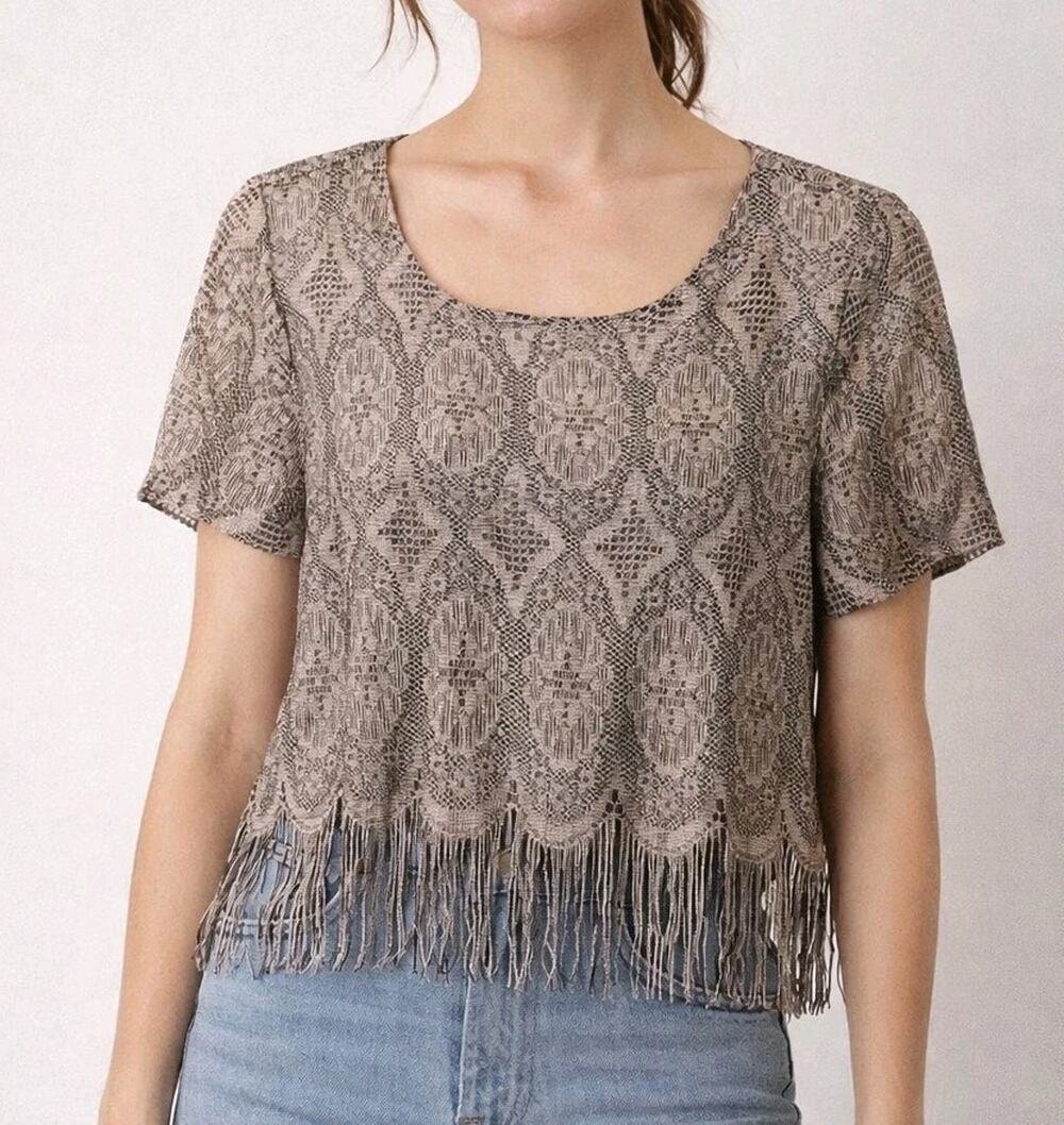 VTG GIORGIO SANT'ANGELO Lace Fringe Crop Top Size 12 Designer Boho Eclectic Chic